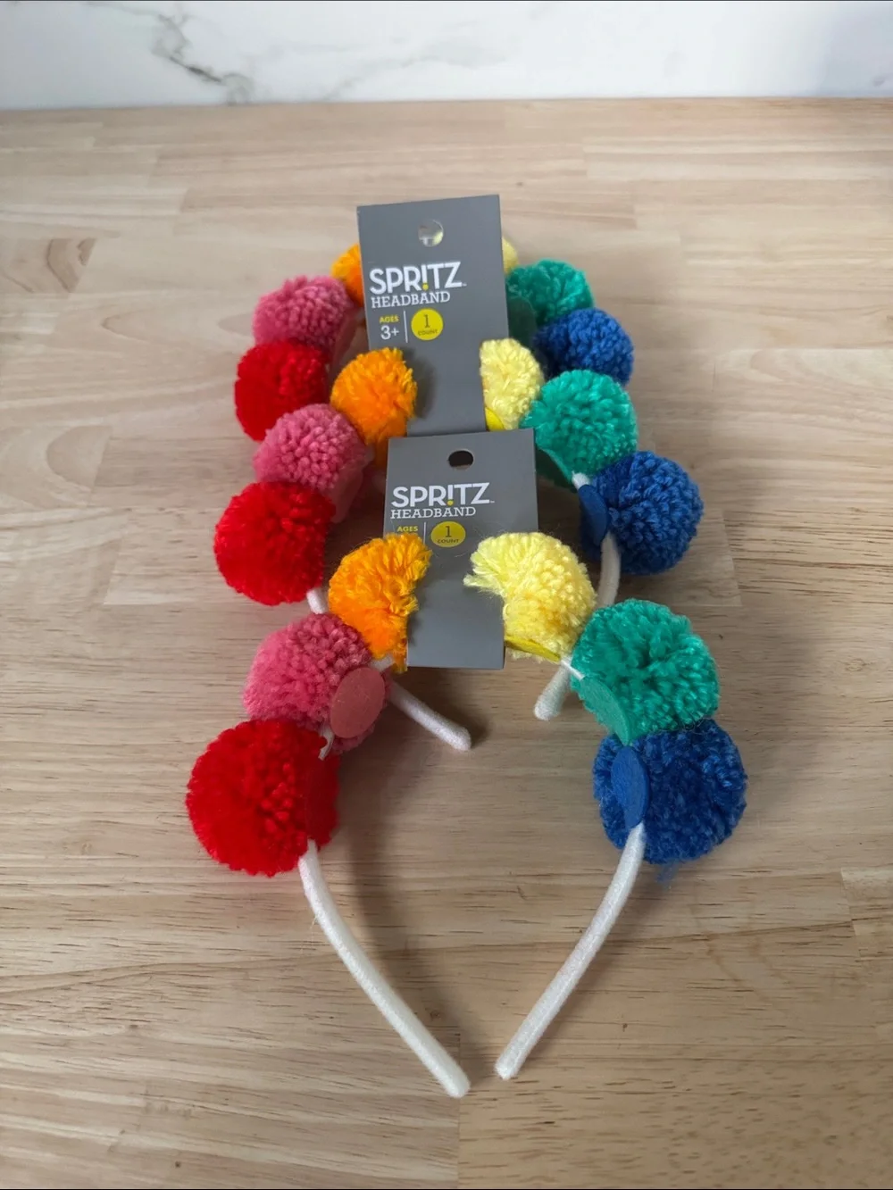 Spritz Kids Pom Pom Headbands - Red, Pink, Orange, Yellow, Green, Blue